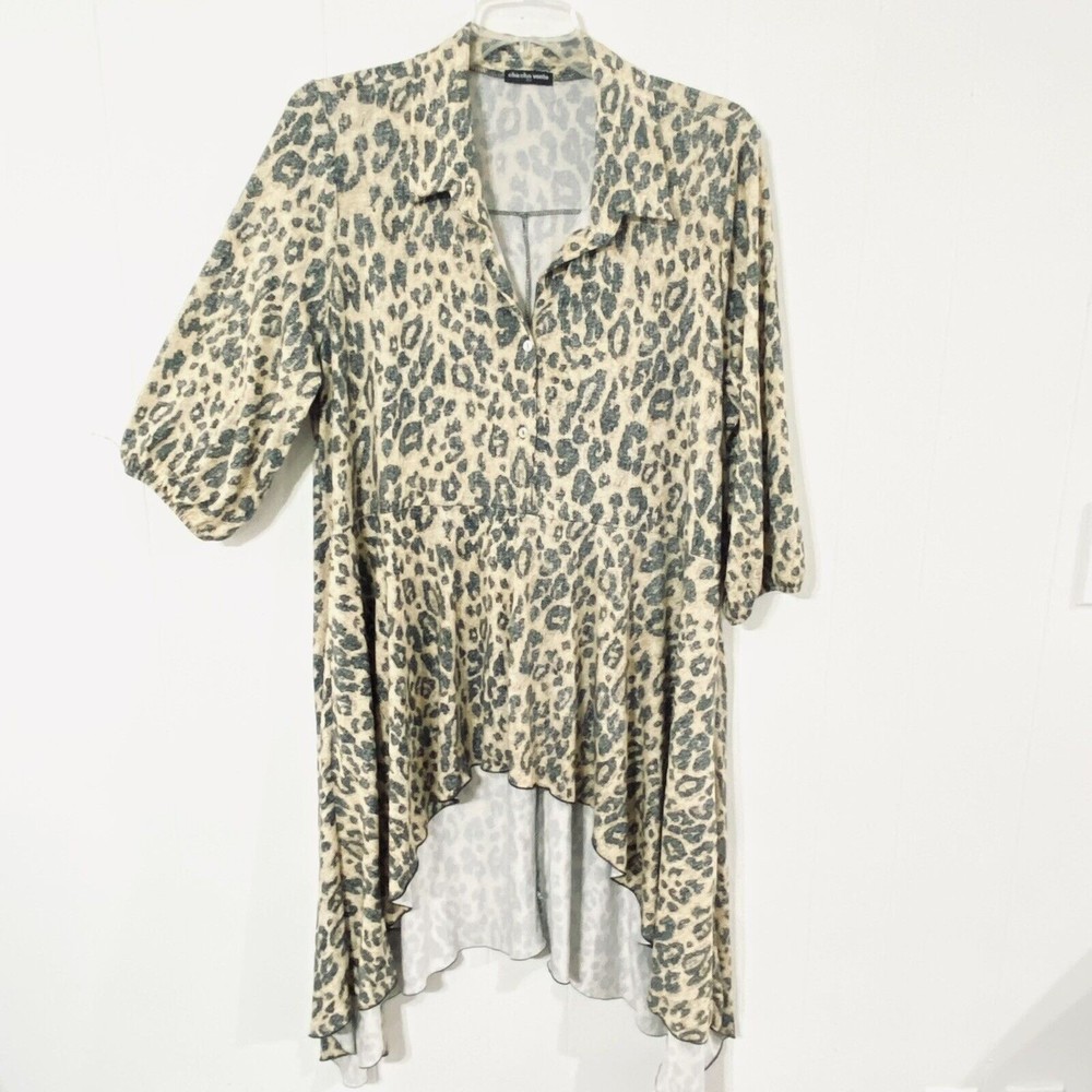 Cha Cha Vente 2X Leopard Print TUNIC Dress Kimono Top HI-LO Sueded Knit